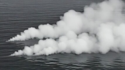 Steaming ship's wake cutting through ocean waves, creating a dramatic visual of powerful movement, ideal for maritime themes and travel content