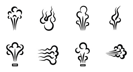 Collection of steam vapor smoke and fume vector icons in black