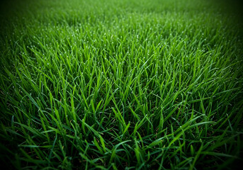 Obraz premium green grass lawn close-up, fresh turf background for design and mockups