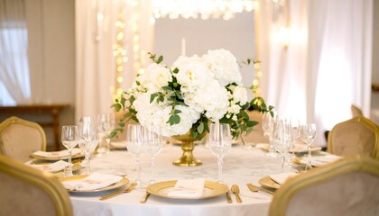 Elegant white floral centerpiece on a round table