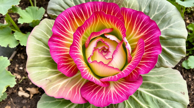 Wavy petal and sweet colorful of freshness Longlived cabbage Brassica hybrid cv. Pule outdoor garden