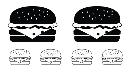 Black and White Burger Icons Simple Vector Illustration for Food and Design