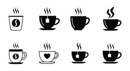 Hot Beverage Icons Coffee Tea Cup Set Collection