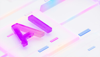 Futuristic 3D AI (artificial intelligence) glass Icon in Gradient Colors. AI technology concept.