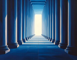 A long colonnade with light at the end
