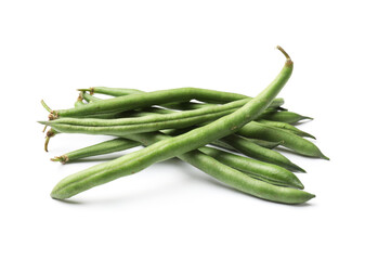Pile of fresh pea pods isolated on white