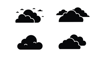 Set of Four Black Cloud Icons on a White Background for Weather