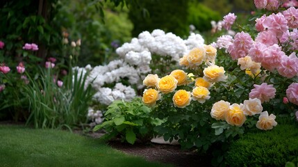 "Vibrant Pink and Yellow Roses Garden"