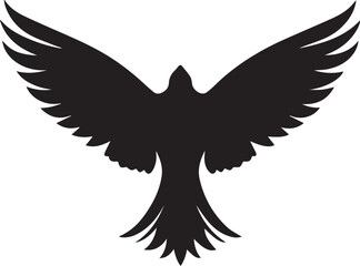 Black Silhouette of a Flying Bird with Wide Open Wings