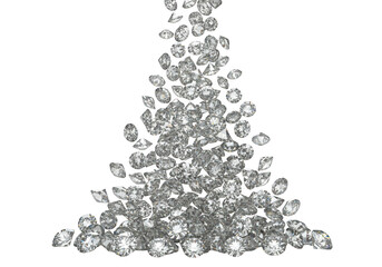 A cascade of brilliant diamonds falling, isolated on transparent background