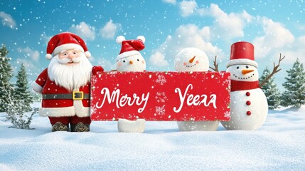 Santa snowman merry yeezy greeting card illustration