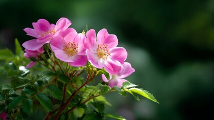 Obraz premium Beautiful Pink Flower with Green Leaves