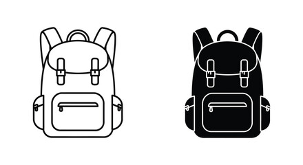 Black and white illustration of a backpack in various styles