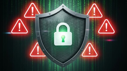 A digital shield with a padlock, representing cybersecurity, data protection, and online safety in a world of digital threats and vulnerabilities - Powered by Adobe