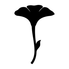 Silhouette of a Flower with a Stem and a Single Leaf Design