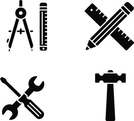 Construction drafting tools icons set