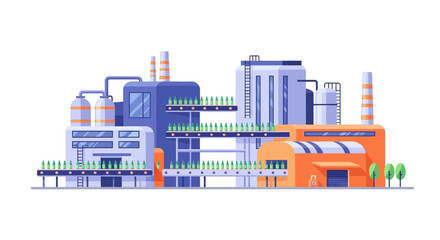 Obraz premium Modern Factory Illustration with Automated Production Line in Flat Design