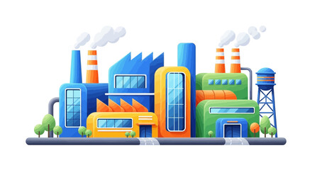 Obraz premium Stylized Illustration of a Colorful Industrial Factory with Minimal Details