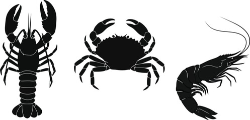 Seafood silhouettes lobster crab shrimp © Marufin Art