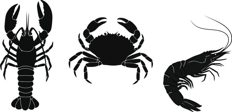 Seafood silhouettes lobster crab shrimp