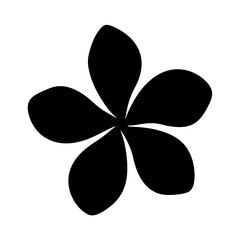 Black silhouette of a tropical frangipani flower with five rounded petals