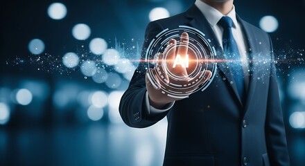 Businessman interacting with futuristic digital interface in his hand