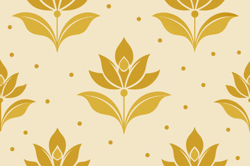 Floral pattern with golden lotuses and small dots