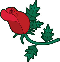 RED ROSE BUD WITH GREEN LEAVES AND THORN