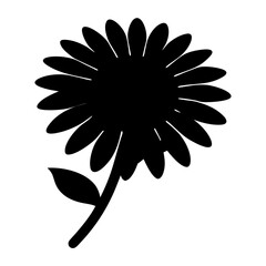 Monochrome flower with stem and leaf isolated on a white background