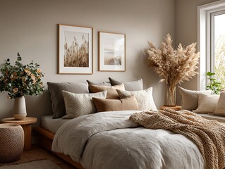 Warm minimalist art with muted mocha tones and Scandinavian simplicity