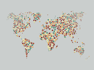 World map colorful mosaic art illusttrated on grey background