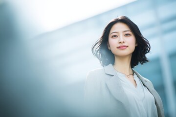 Obraz premium Confident Young Businesswoman in Modern City Setting - Corporate Portrait, Success, Ambition, Japan