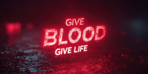 Give Blood, Give Life: Red Neon Text Banner - Blood Donation Campaign, UI Design, Call to Action, Charity, Healthcare