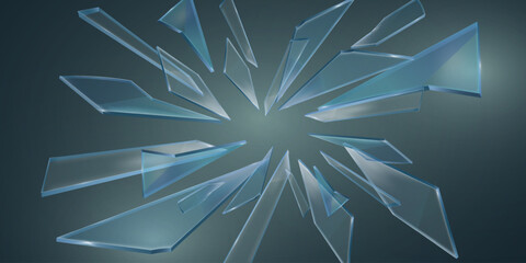 Realistic flying glass shards flying in all directions. © Oleksandr