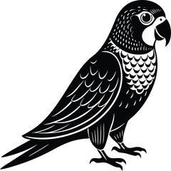 Owl or eagle on a branch with a feather, wing, and beak; a vector illustration of a wild animal with wings