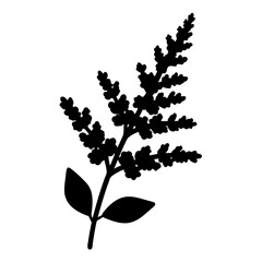 Stylized black silhouette illustration of an Astilbe flower stem on white background