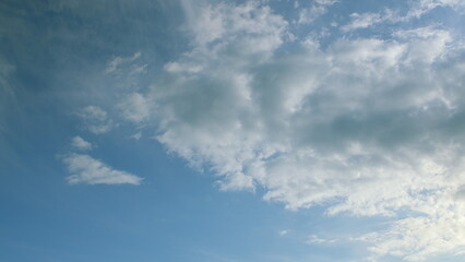 A picturesque and beautiful blue sky adorned with numerous fluffy and white clouds