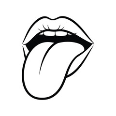Silhouette of Open Mouth with Tongue Sticking Out – Bold Line Art Illustration