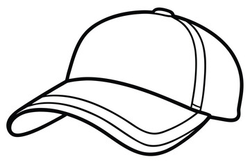 Simple black outline of a baseball cap is shown on a white background
