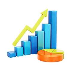 Growing bar graphs and pie chart - Financial analysis, business finance concept. 3d illustration
