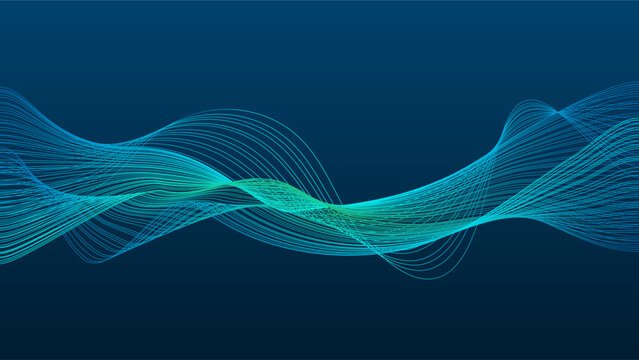 Modern wavy lines with colorful bright soft teal gradient