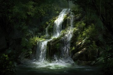 Fototapeta premium Forest waterfall cascading over rocks