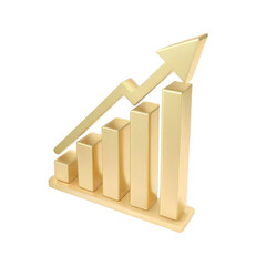 Golden Growing bar graphs and arrow - Financial analysis, business finance concept
