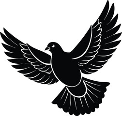 Dove of peace flying vector illustration in black silhouette style