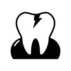 Black tooth decay on gum dental icon flat vector design