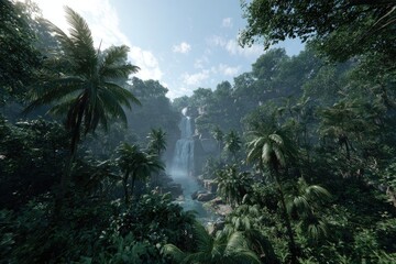 Lush jungle waterfall vista