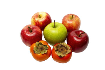 Apples and persimmons on a transparent background.