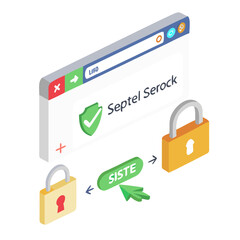 Secure web browsing illustration with HTTPS, SSL encryption, lock icon, browser window, internet security concept, online privacy protection, vector art, cursor pointer, digital data safety See Less

