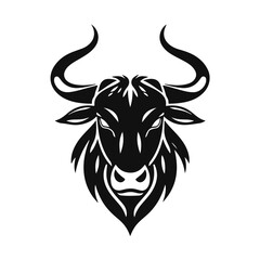 Bull head logo, strong animal emblem, angry bull face, horned beast icon, vector illustration