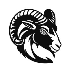 Ram head illustration, mountain goat logo, wild animal emblem, horned beast design, tribal goat art symbol	